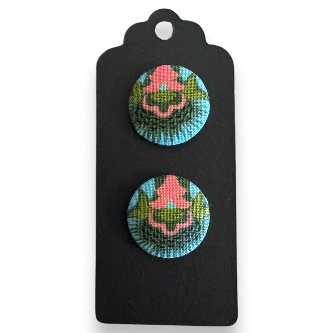 Upcycled fabric covered stud earrings with stainless steel posts - art nouveau