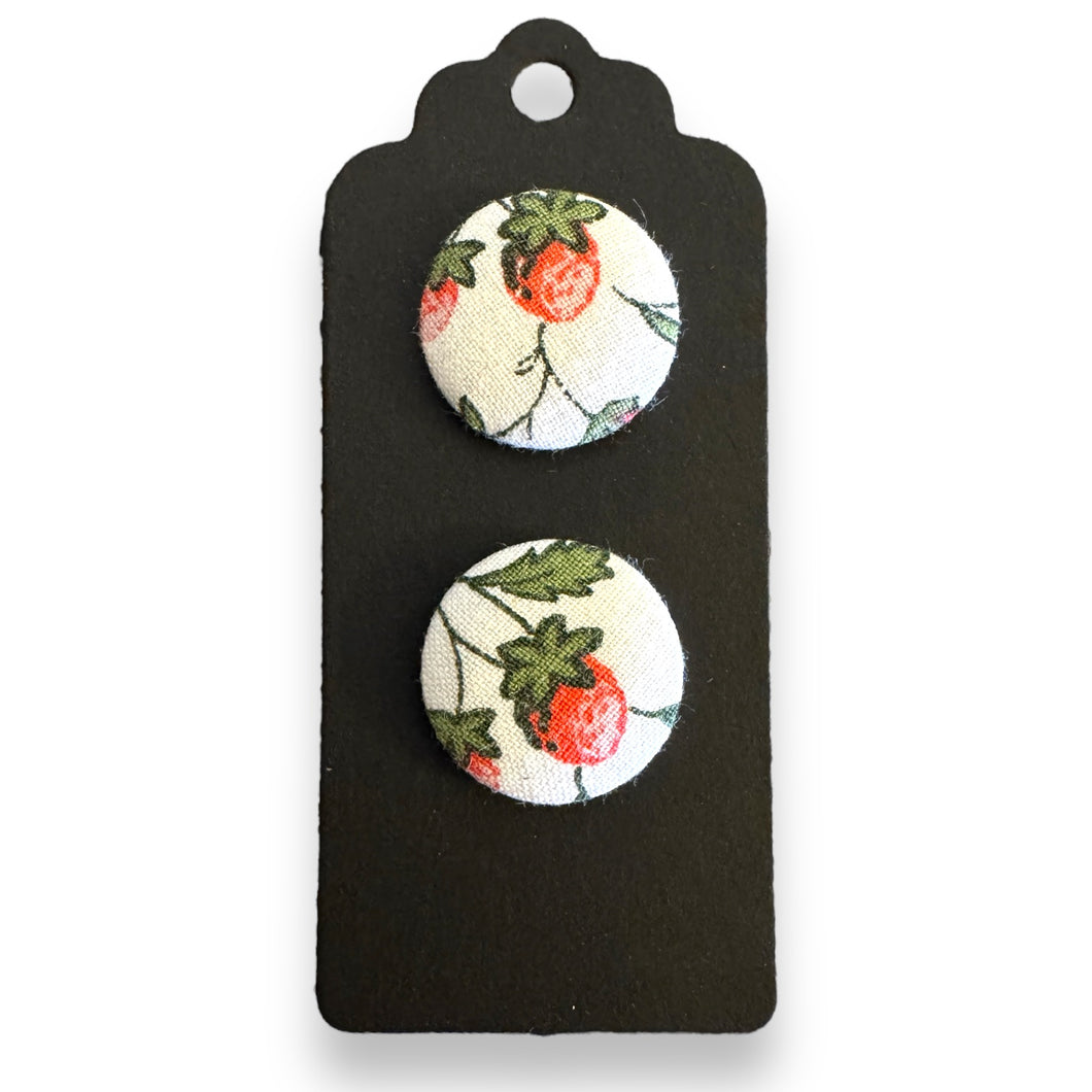 Upcycled fabric covered stud earrings with stainless steel posts - wild strawberries