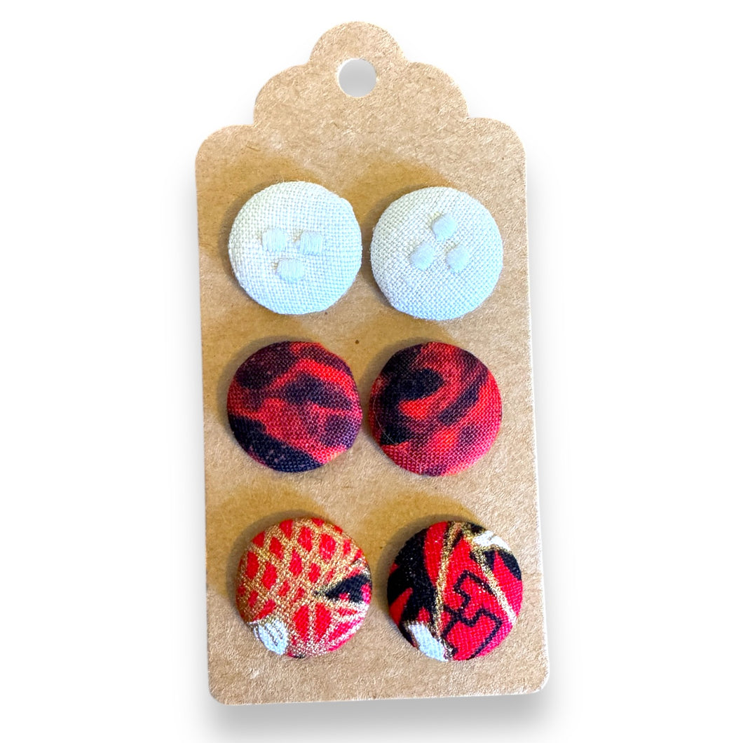 Upcycled fabric covered stud earrings with stainless steel posts - Set of 3 pretties