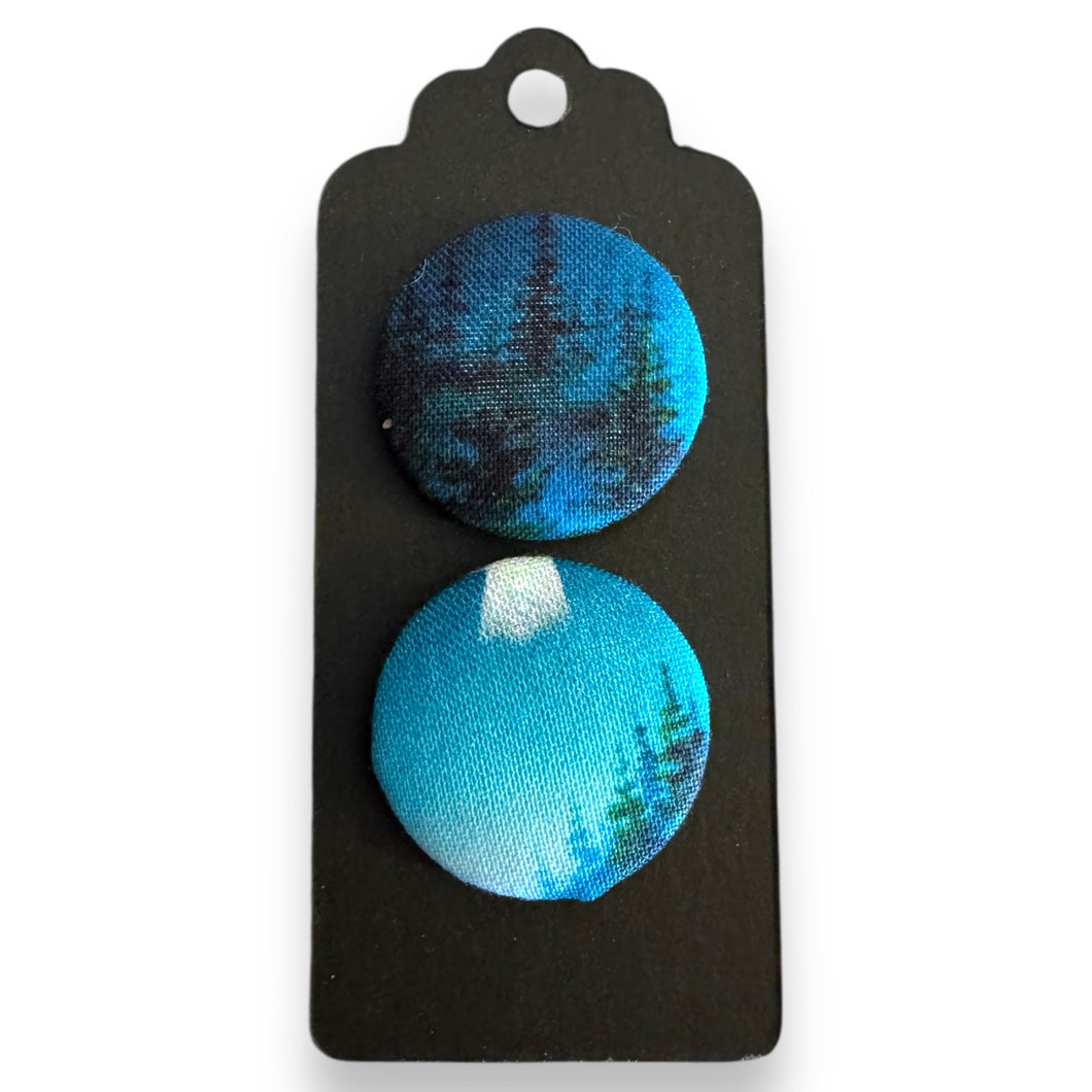 Upcycled fabric covered stud earrings with stainless steel posts - moonlit night