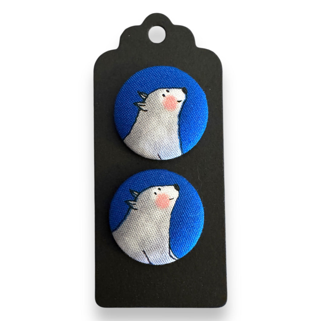 Upcycled fabric covered stud earrings with stainless steel posts - blushing bears