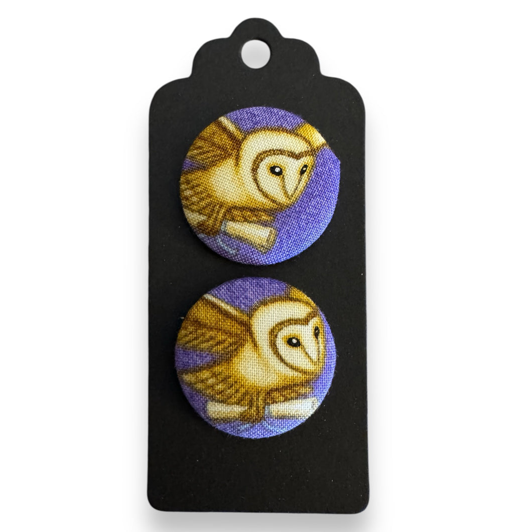 Upcycled fabric covered stud earrings with stainless steel posts - magic owls