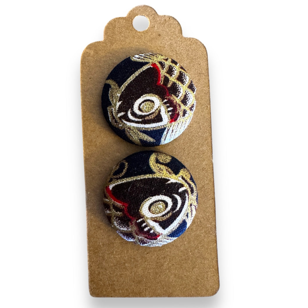 Upcycled fabric covered stud earrings with stainless steel posts - oriental