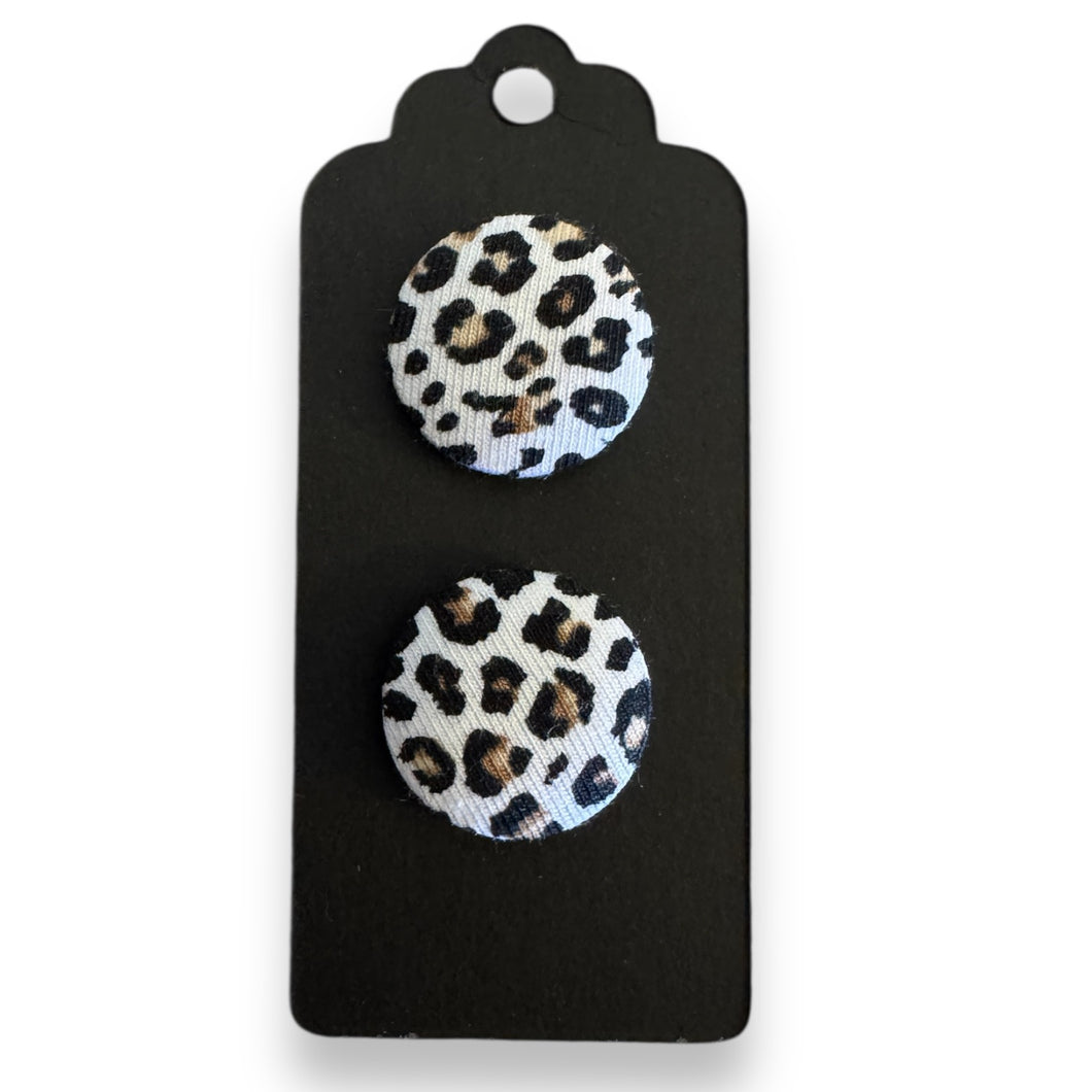Upcycled fabric covered stud earrings with stainless steel posts - leopard print