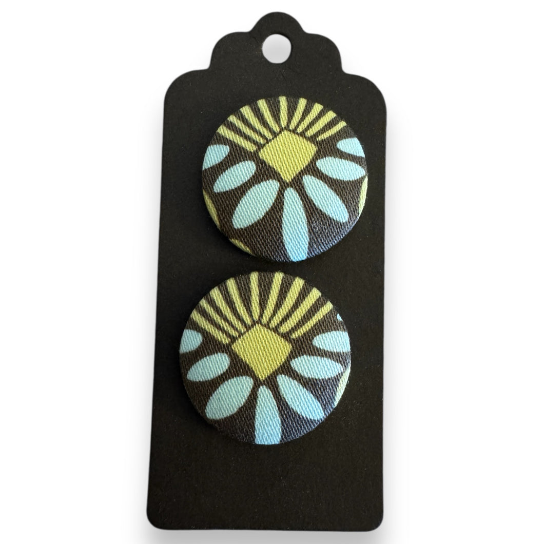 Upcycled fabric covered stud earrings with stainless steel posts - art deco rays