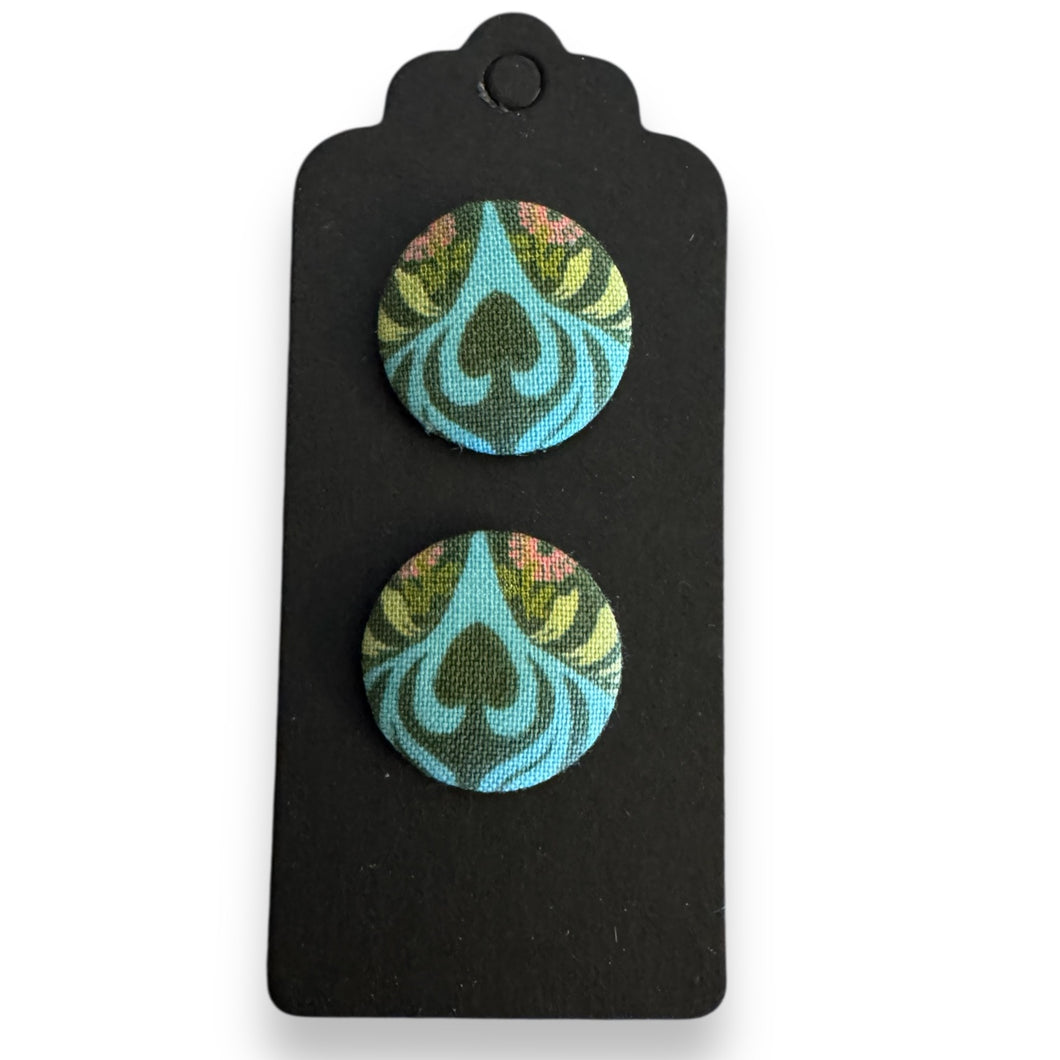 Upcycled fabric covered stud earrings with stainless steel posts - art nouveau