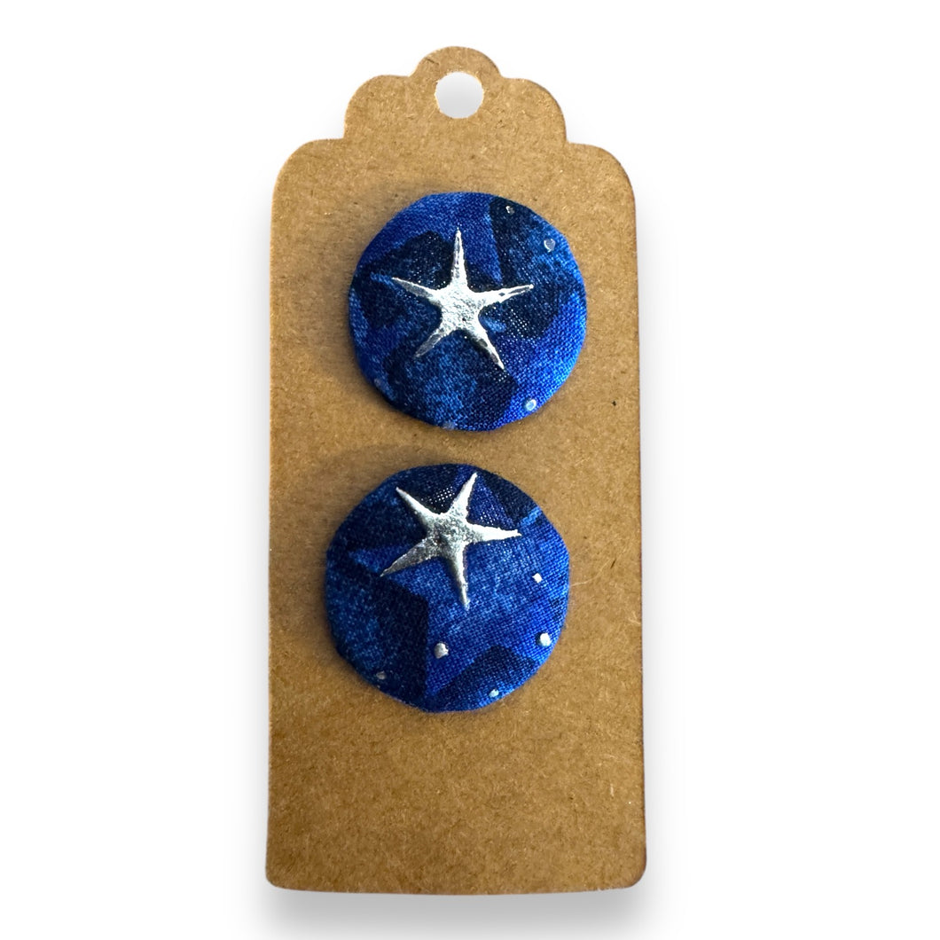 Upcycled fabric covered stud earrings with stainless steel posts - night skies