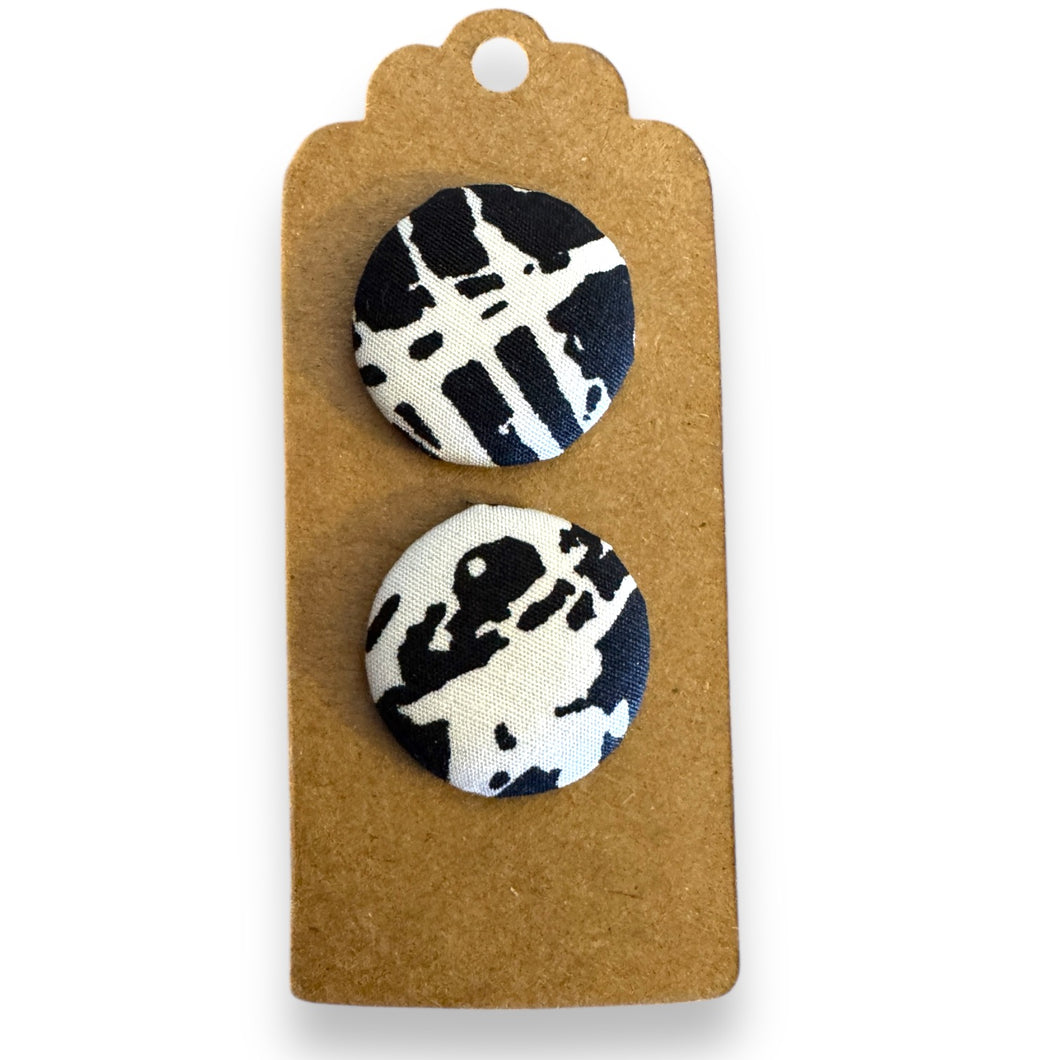 Upcycled fabric covered stud earrings with stainless steel posts - black & white