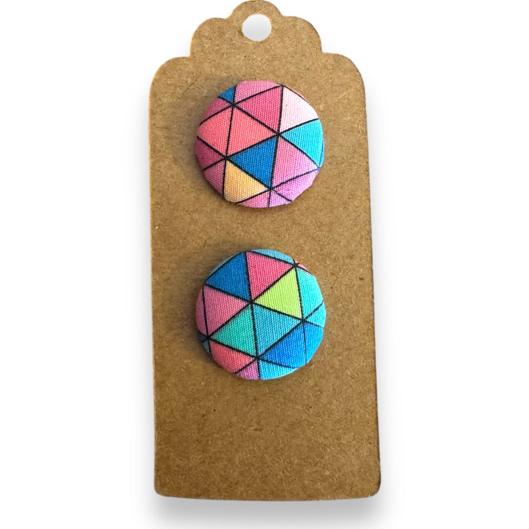 Upcycled fabric covered stud earrings with stainless steel posts - pastel geometrics