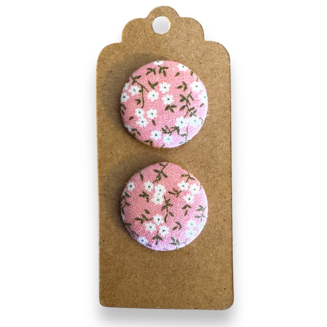 Upcycled fabric covered stud earrings with stainless steel posts - pink floral