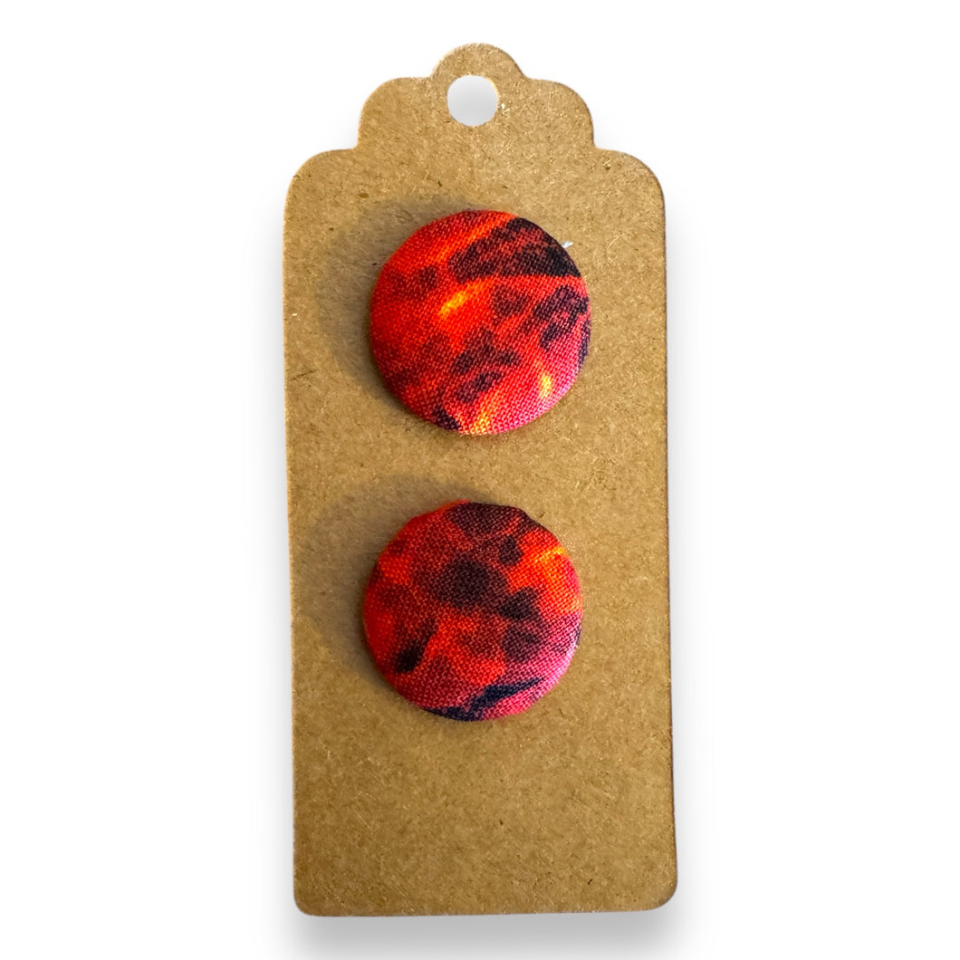 Upcycled fabric covered stud earrings with stainless steel posts - red flames