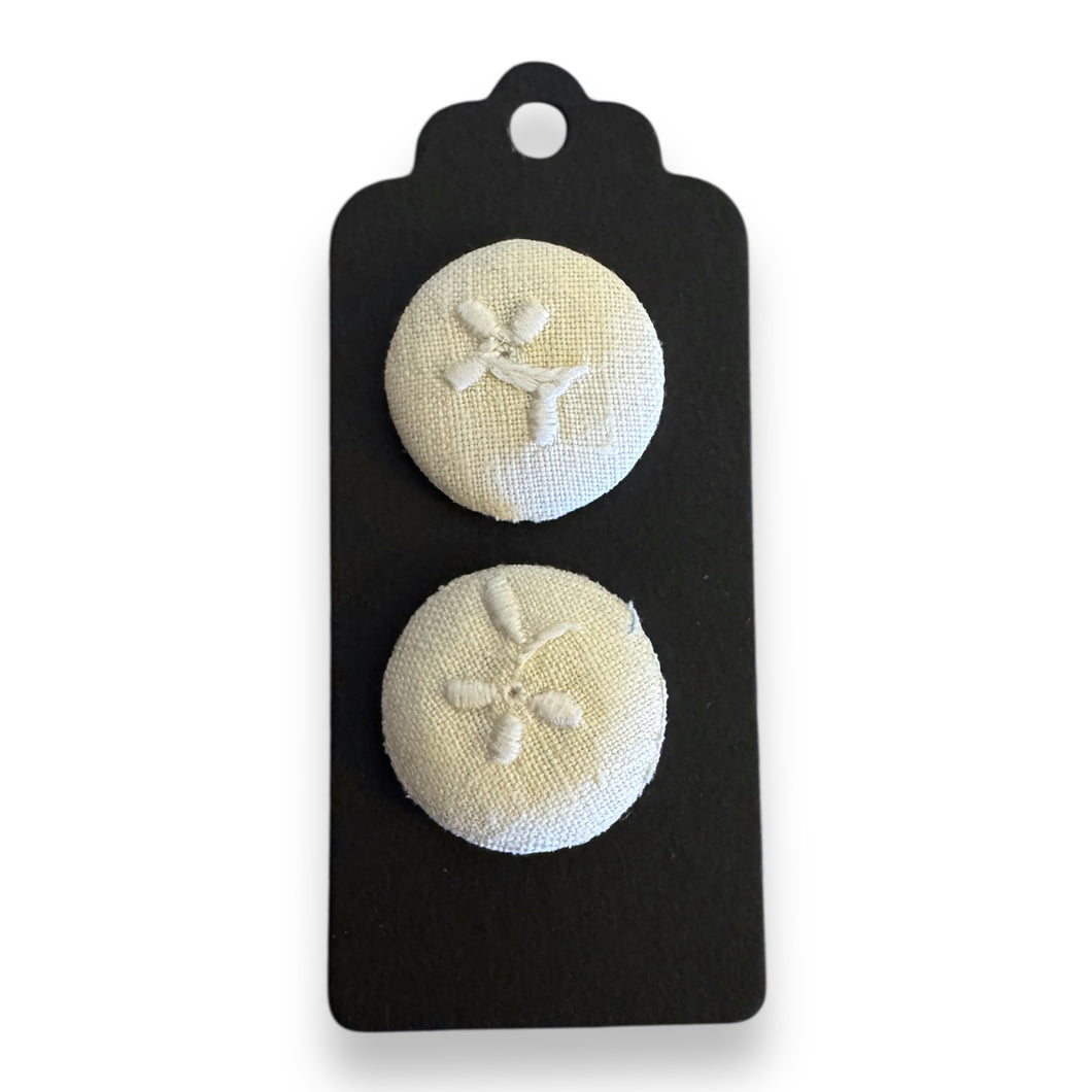 Upcycled fabric covered stud earrings with stainless steel posts - vintage embroidery