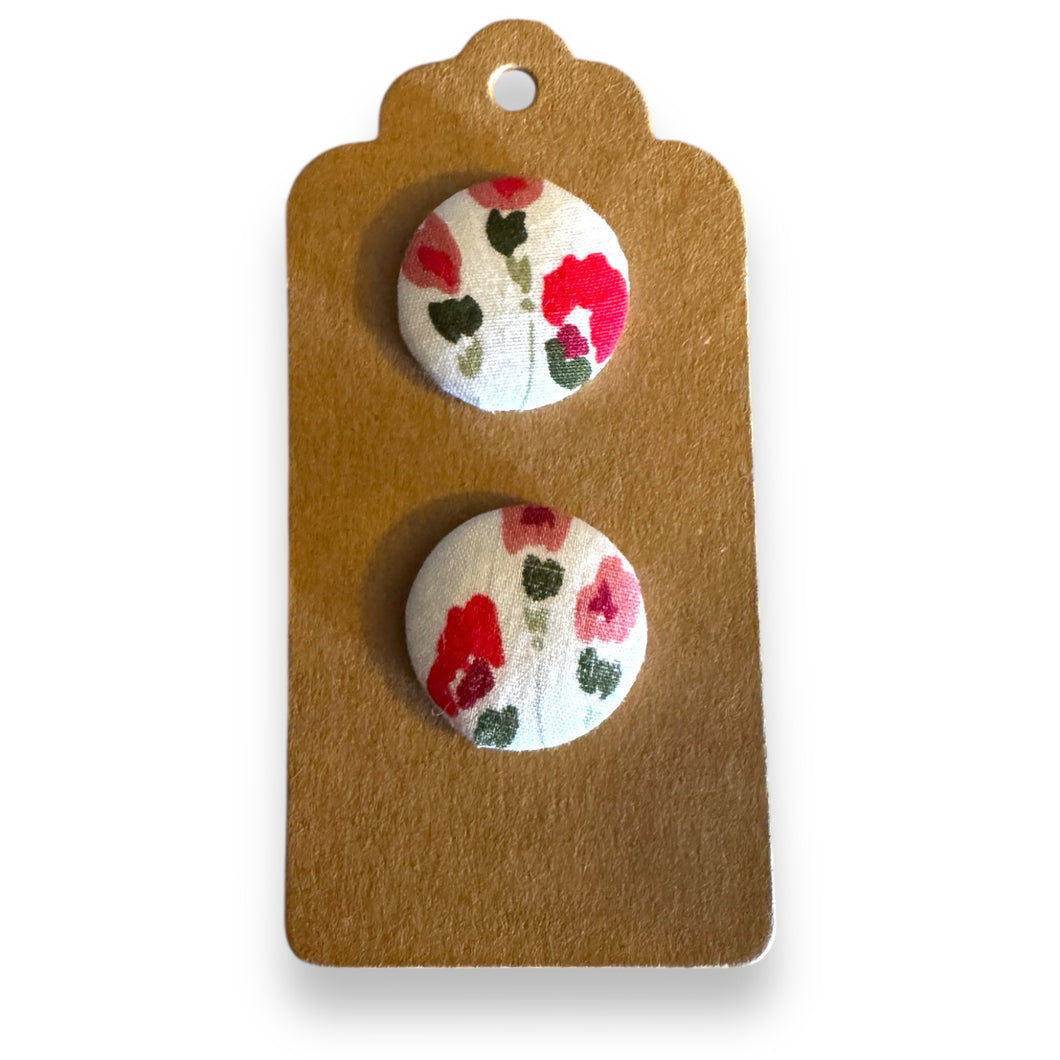 Upcycled fabric covered stud earrings with stainless steel posts - spring flowers