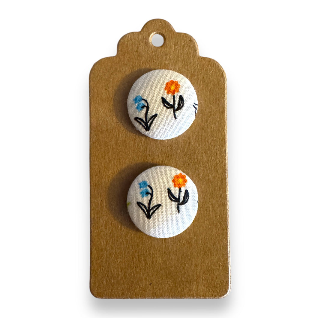 Upcycled fabric covered stud earrings with stainless steel posts - spring flowers