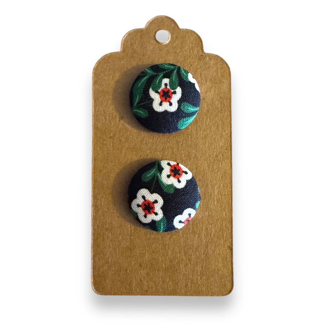 Upcycled fabric covered stud earrings with stainless steel posts - floral