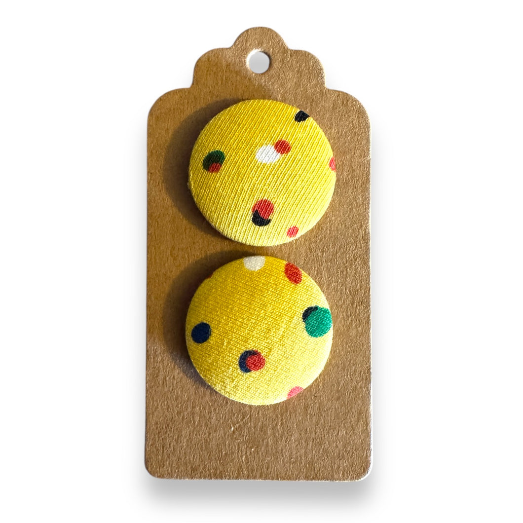 Upcycled fabric covered stud earrings with stainless steel posts - mellow yellow