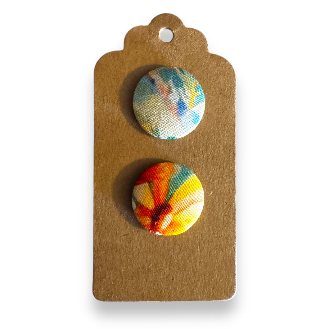 Upcycled fabric covered stud earrings with stainless steel posts - watercolours