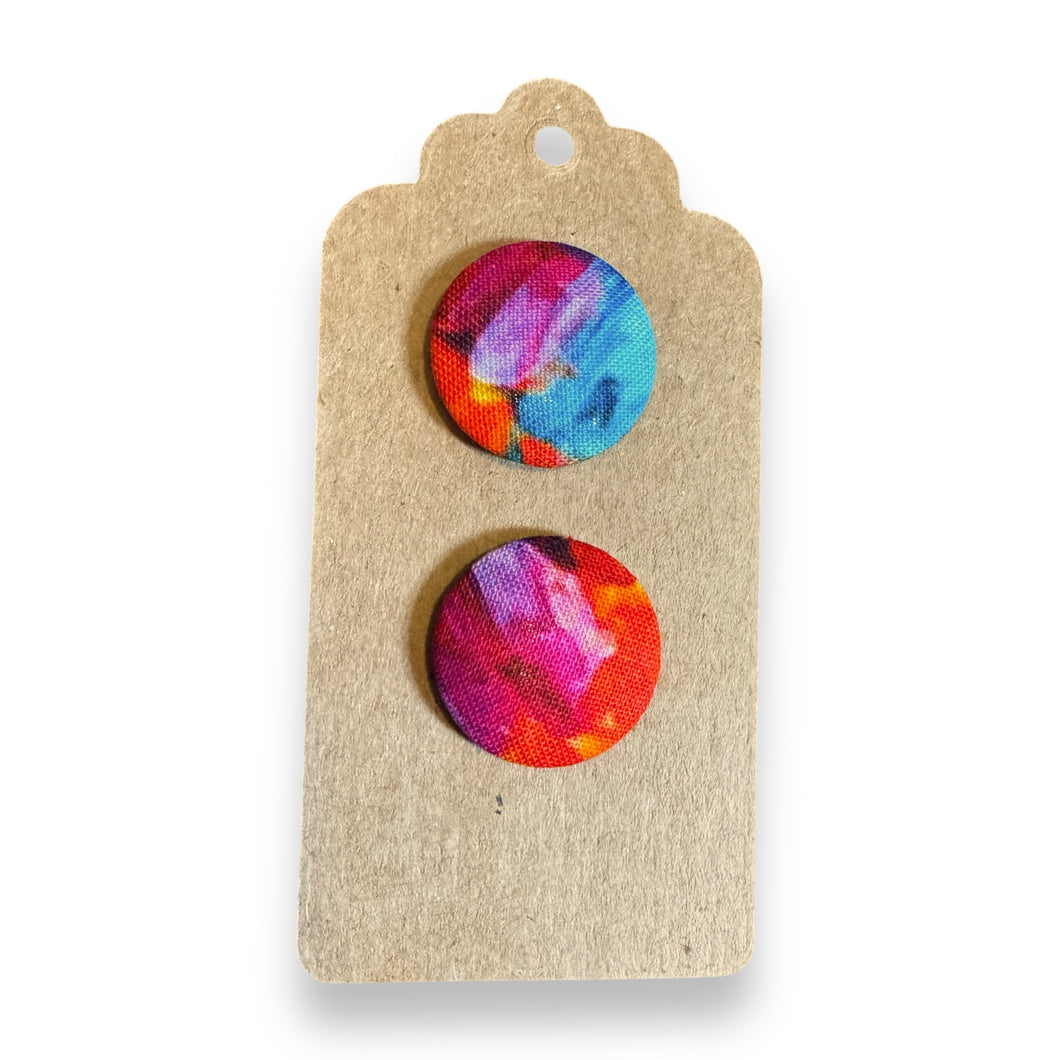 Upcycled fabric covered stud earrings with stainless steel posts - watercolour brights
