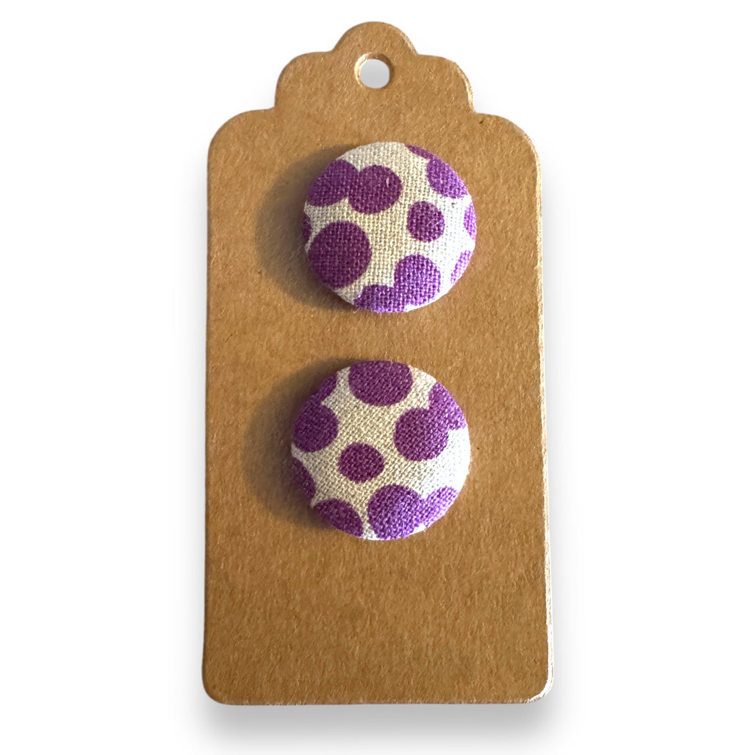 Upcycled fabric covered stud earrings with stainless steel posts - purple blobs