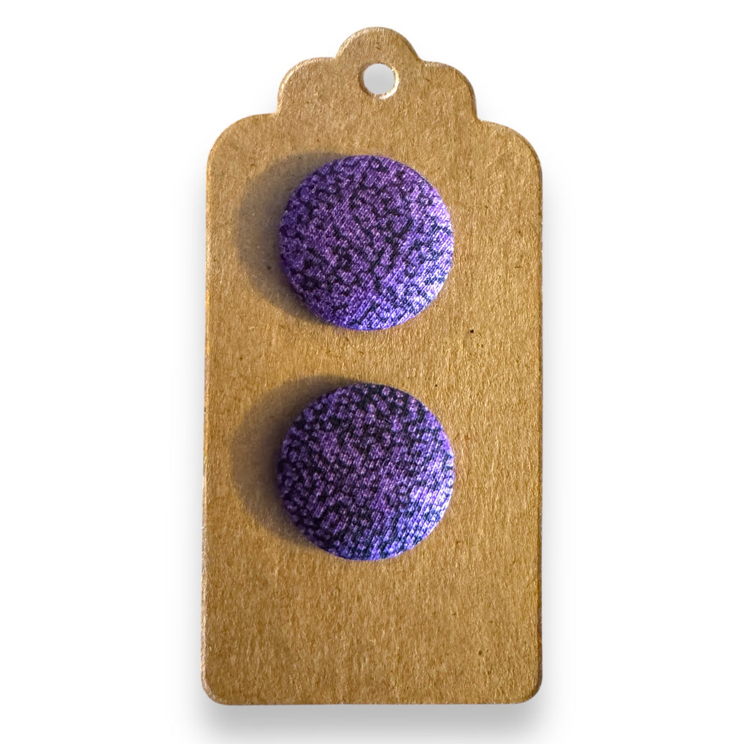 Upcycled fabric covered stud earrings with stainless steel posts - mottled purple