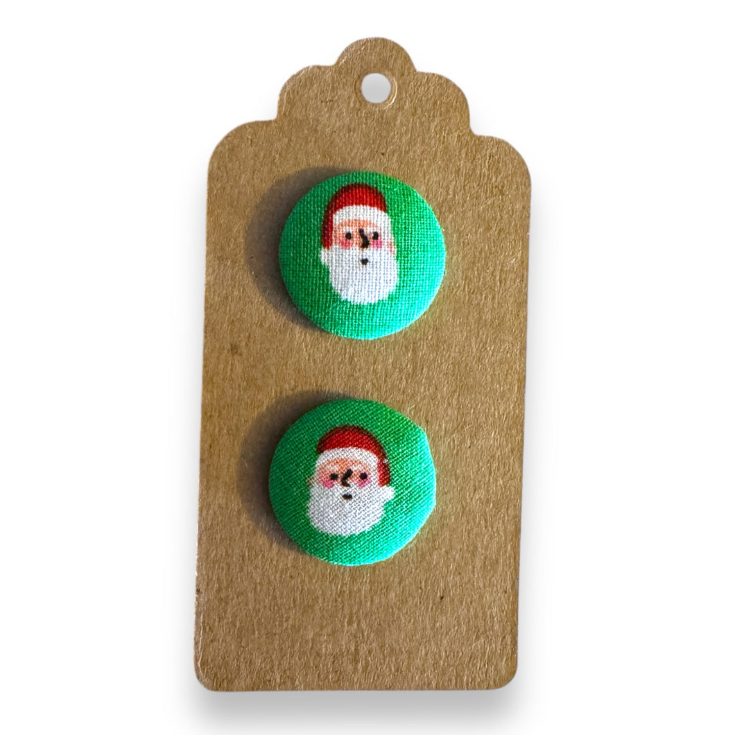 Upcycled fabric covered stud earrings with stainless steel posts - Christmas Santa