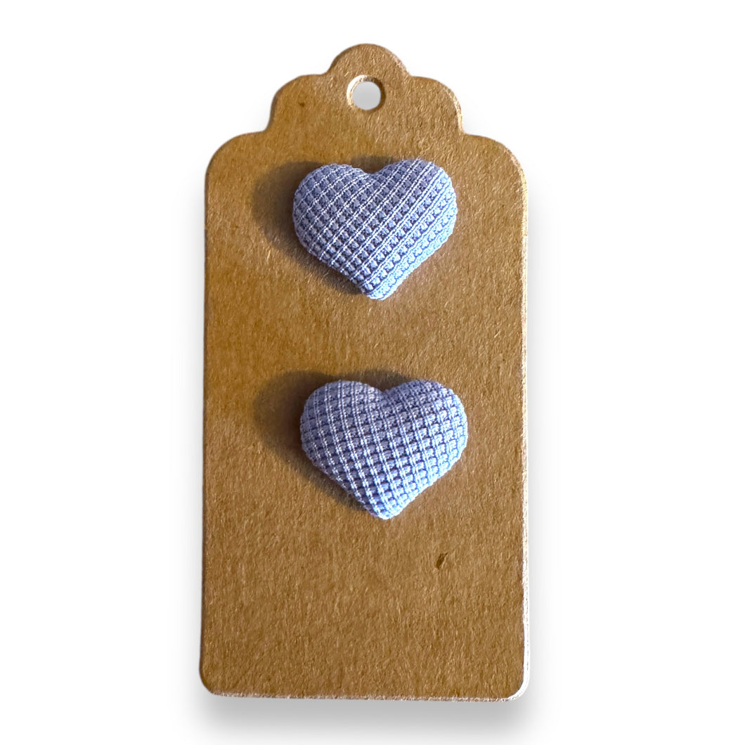 Upcycled fabric covered stud earrings with stainless steel posts - lilac hearts