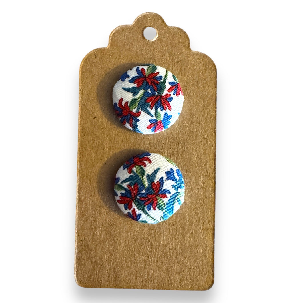 Upcycled fabric covered stud earrings with stainless steel posts - vintage floral