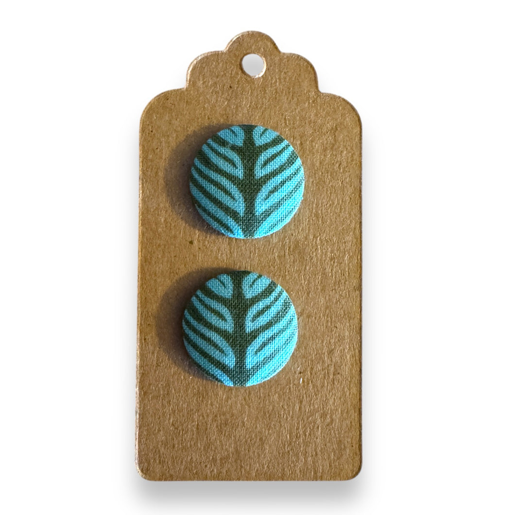 Upcycled fabric covered stud earrings with stainless steel posts - green leaves