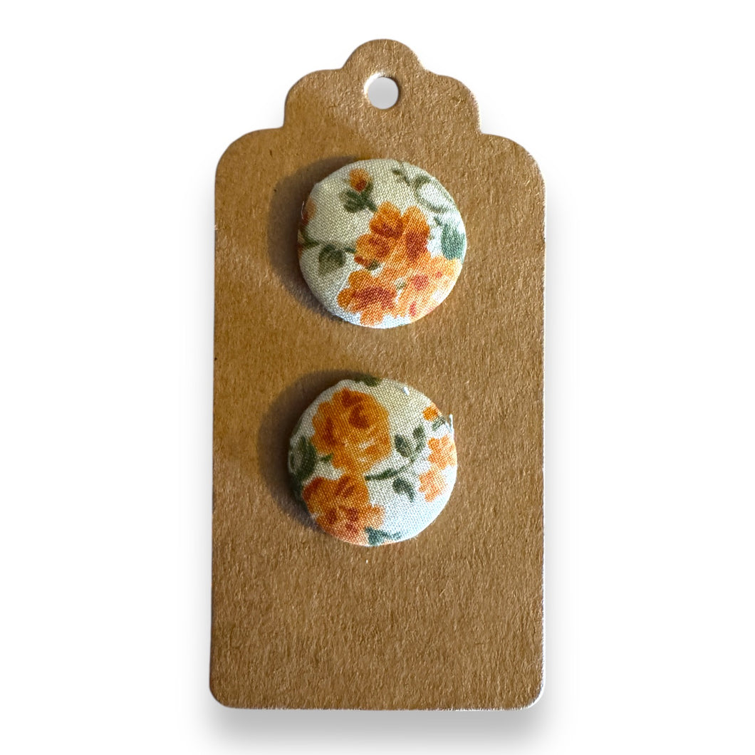 Upcycled fabric covered stud earrings with stainless steel posts - peach n green