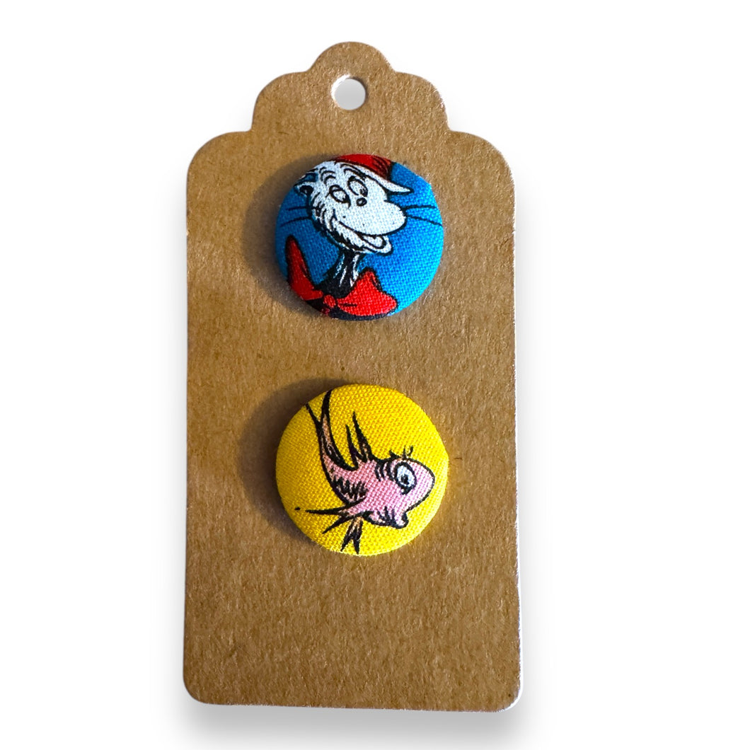 Upcycled fabric covered stud earrings with stainless steel posts - Seuss fun