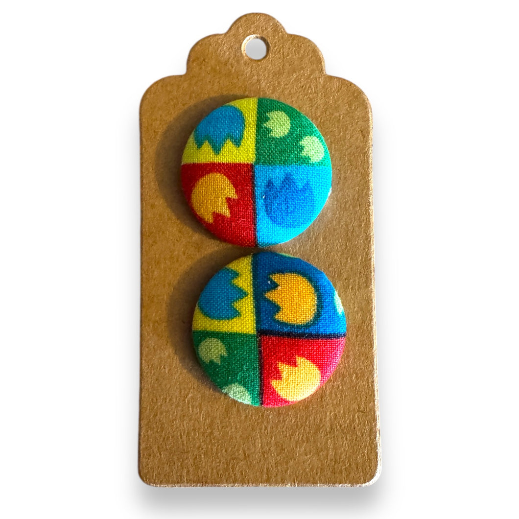 Upcycled fabric covered stud earrings with stainless steel posts - bright and cheerful