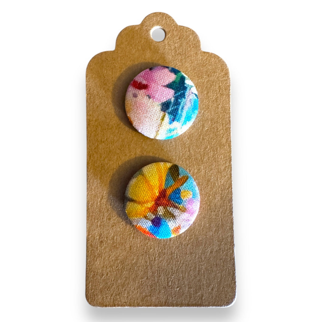 Upcycled fabric covered stud earrings with stainless steel posts - watercolour