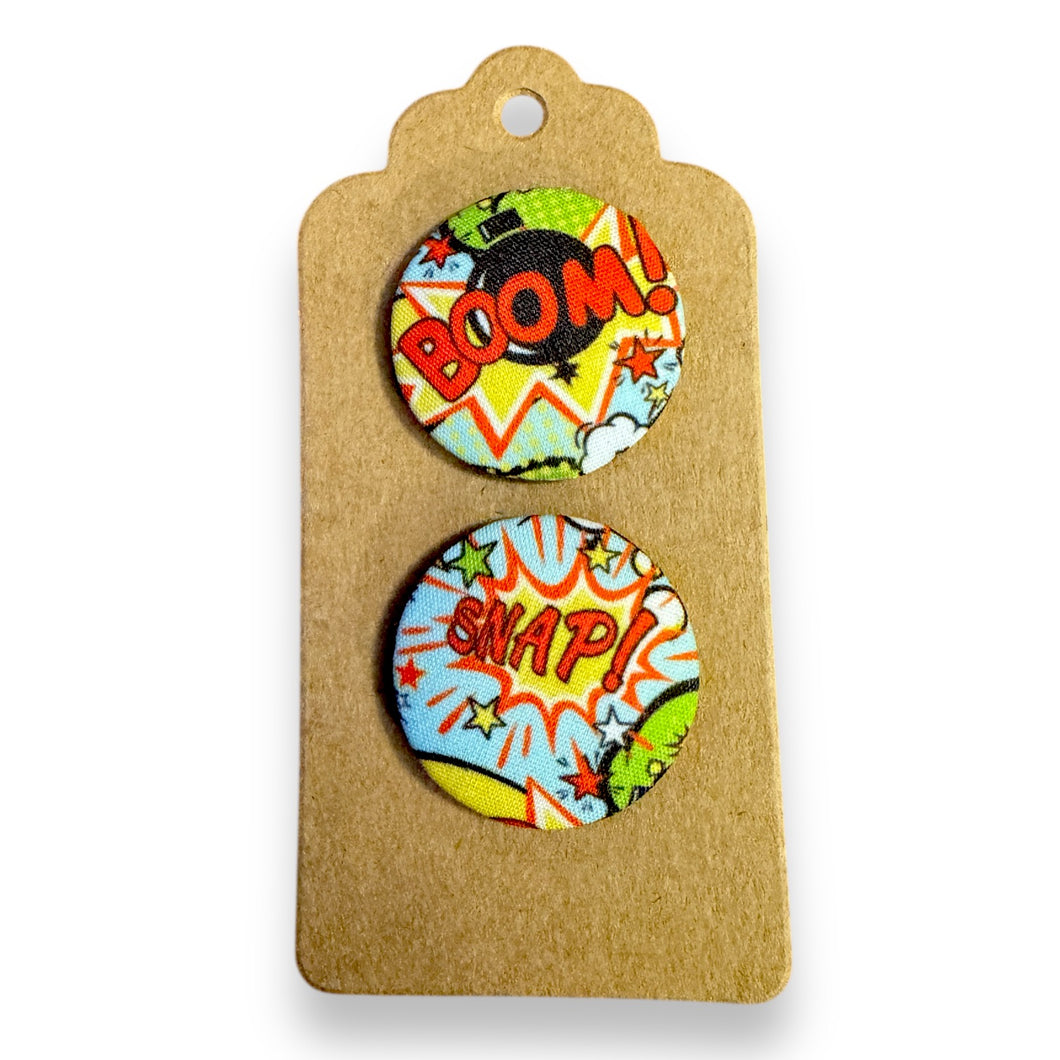 Upcycled fabric covered stud earrings with stainless steel posts - BOOM SNAP!