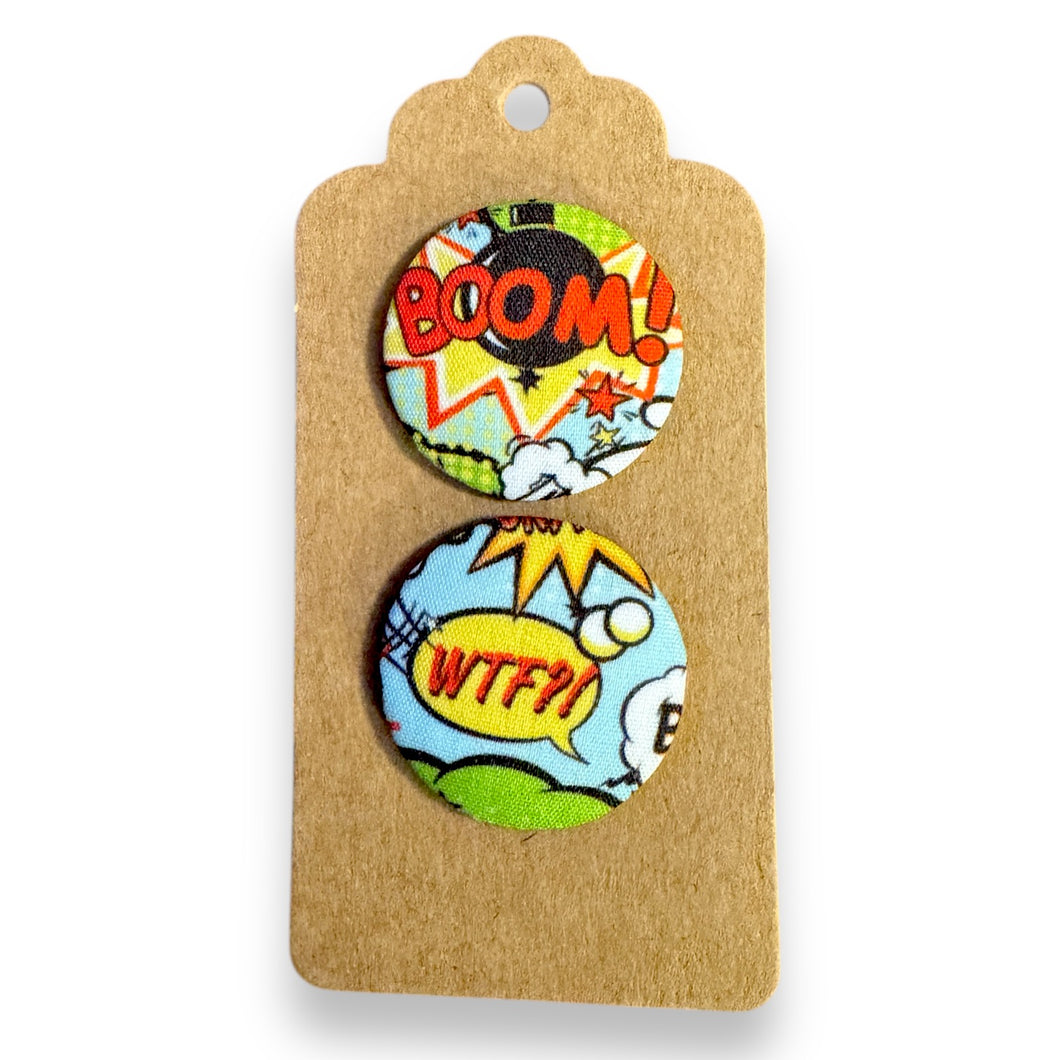 Upcycled fabric covered stud earrings with stainless steel posts - BOOM WTF!