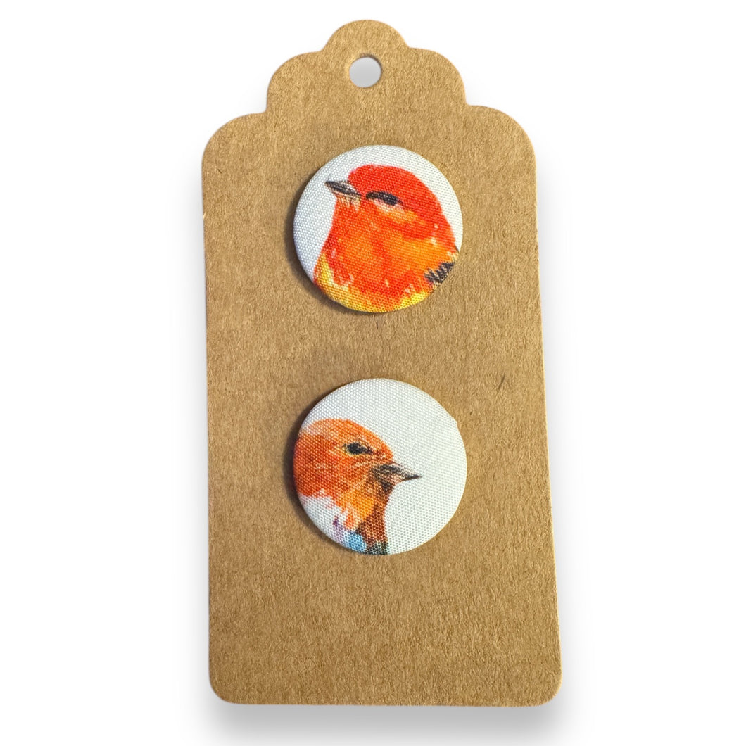 Upcycled fabric covered stud earrings with stainless steel posts - watercolour birds