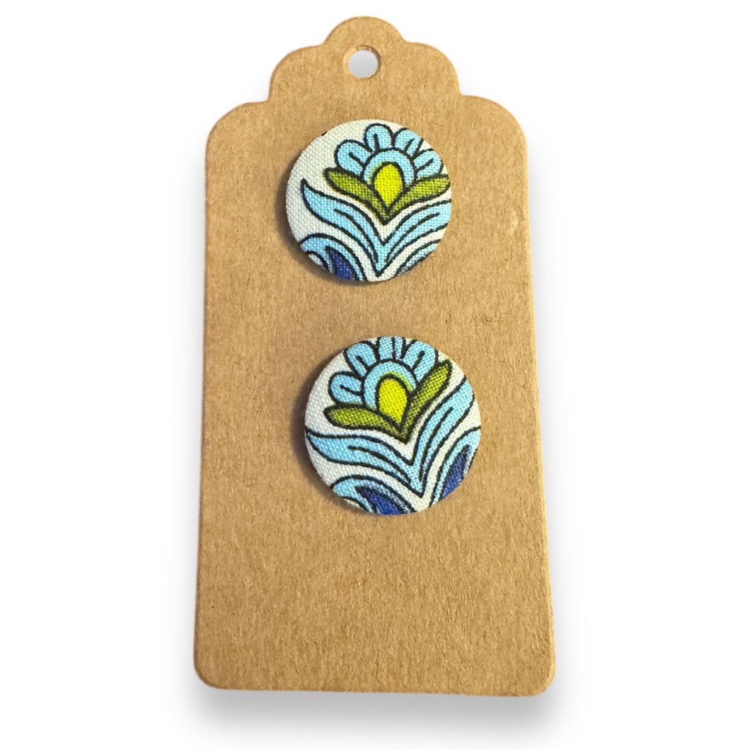 Upcycled fabric covered stud earrings with stainless steel posts - deco florals