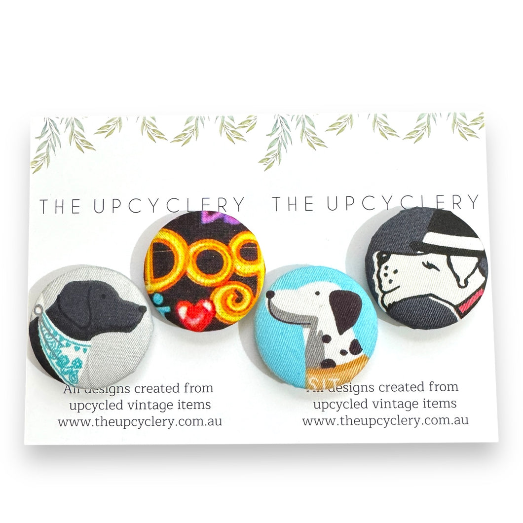 Upcycled fabric covered fridge magnet set of 4 - cute dogs