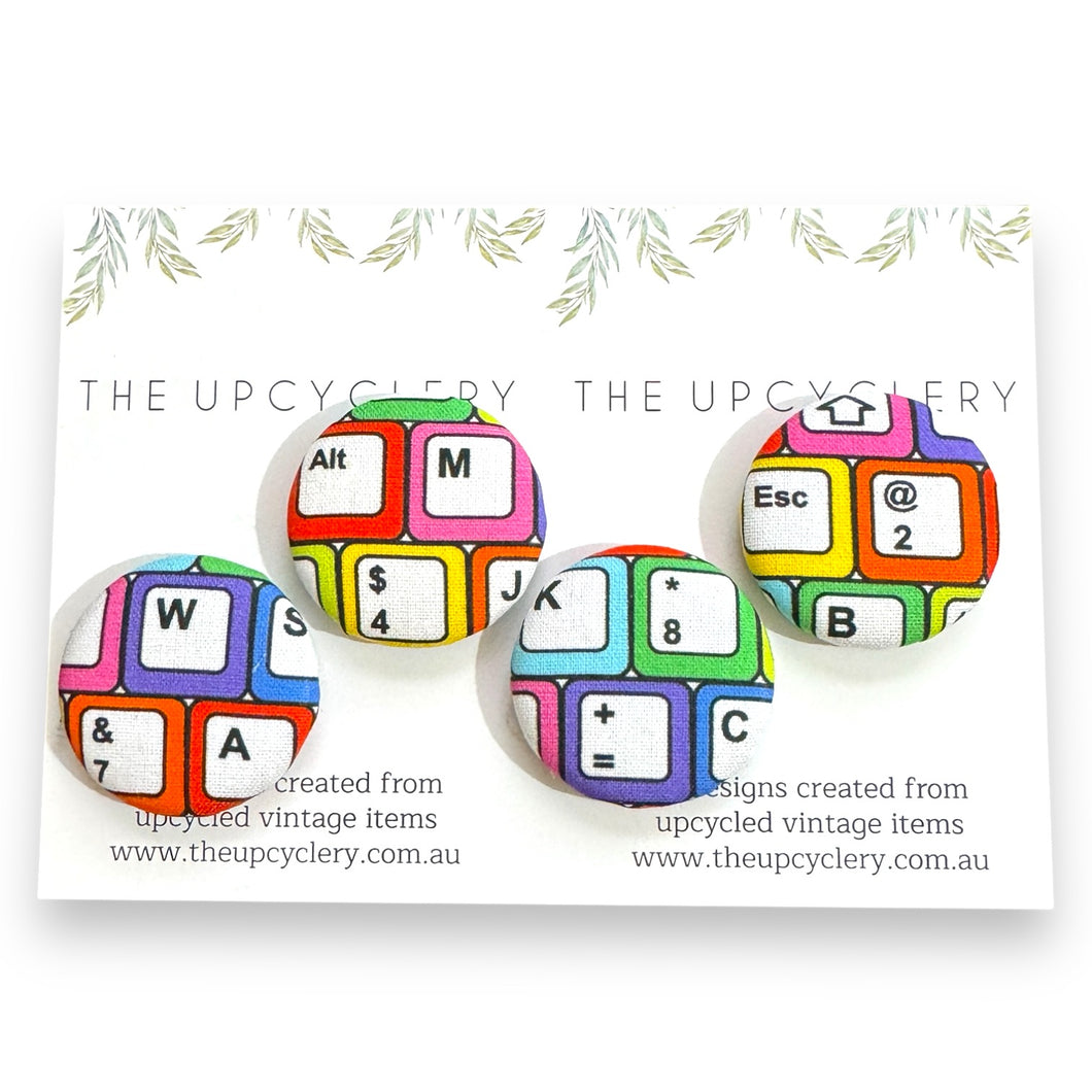 Upcycled fabric covered fridge magnet set of 4 - RAINBOW KEYBOARD