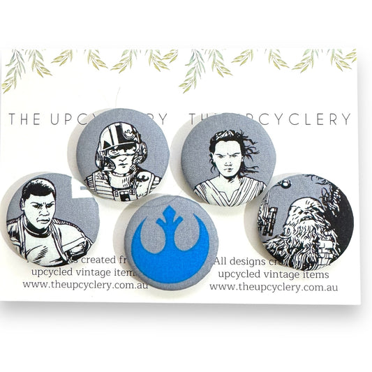 Upcycled fabric covered fridge magnet set of 5 - STAR WARS