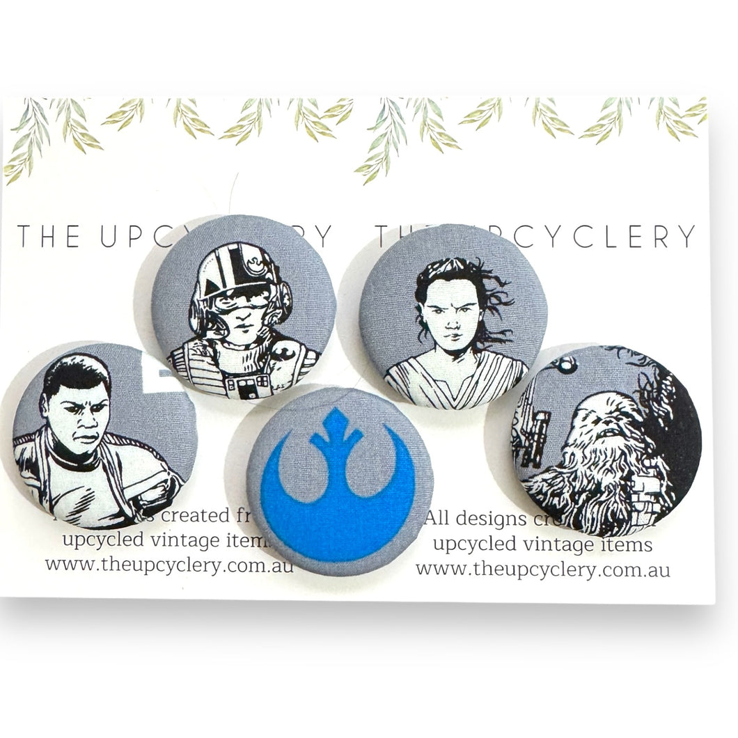 Upcycled fabric covered fridge magnet set of 5 - STAR WARS
