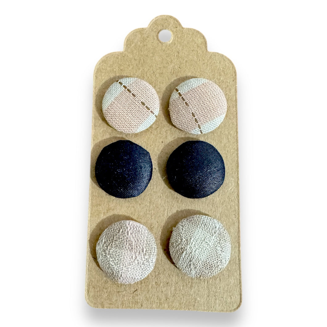 Upcycled fabric covered stud earrings with stainless steel posts - Set of 3 classy