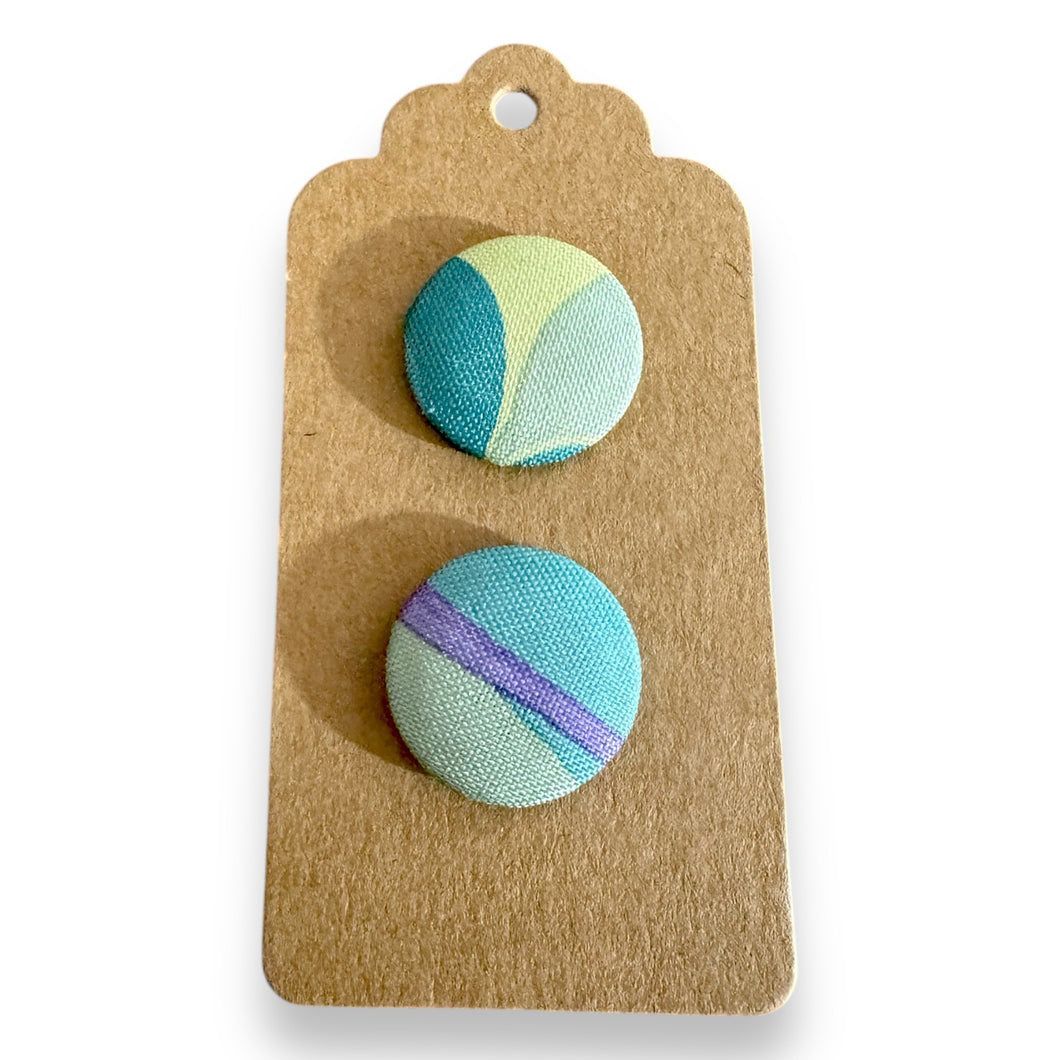 Upcycled fabric covered stud earrings with stainless steel posts - pastel green