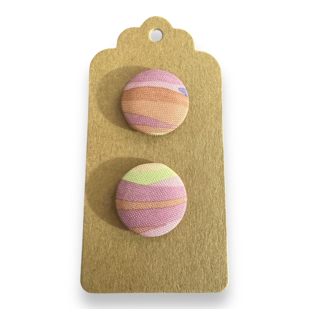 Upcycled fabric covered stud earrings with stainless steel posts - peachy pink
