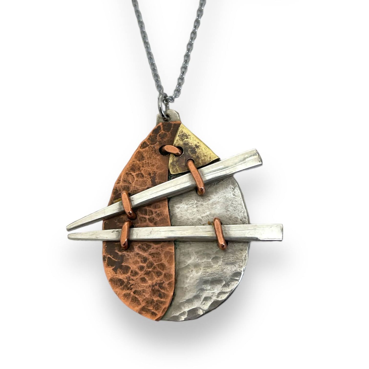 Mixed Metals Pendant Necklace | Reclaimed Silver Plate, Copper & Brass