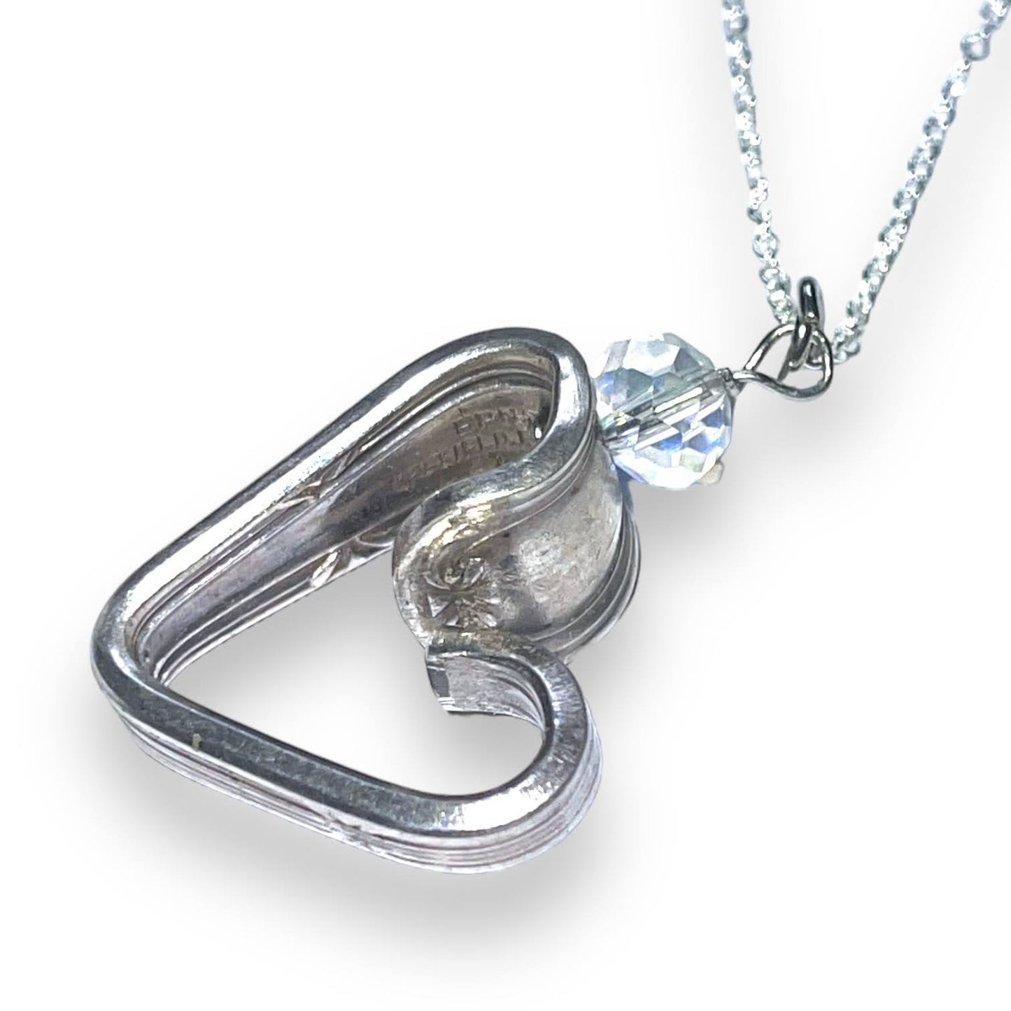 Pretty & romantic upcycled repurposed silver plate & glass bead heart pendant necklace