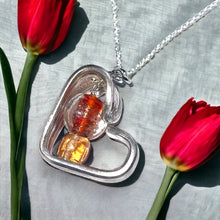 Load image into Gallery viewer, Pretty &amp; romantic upcycled repurposed silver plate &amp; glass bead heart pendant necklace
