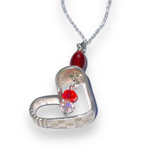 Load image into Gallery viewer, Beautiful &amp; romantic upcycled repurposed silver plate &amp; glass bead heart pendant necklace
