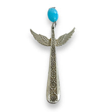 Load image into Gallery viewer, Pretty guardian angel hanging ornament made from upcycled silver plated cutlery &amp; glass  bead
