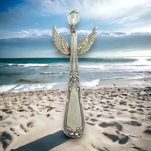 Load image into Gallery viewer, Beautiful guardian angel hanging ornament made from upcycled silver plated cutlery &amp; crystal  bead
