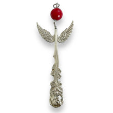 Load image into Gallery viewer, Gorgeous guardian angel hanging ornament made from upcycled silver plated cutlery &amp; glass  bead
